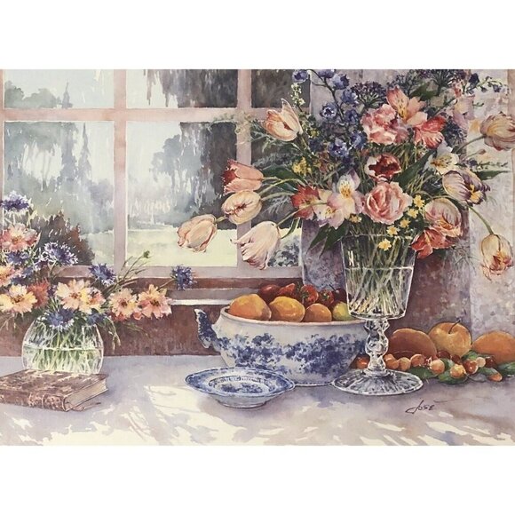 20"x16" Mounted Still Life Art Print FLORAL SPLENDOR 2 by JOSE Pink Flowers - Picture 2 of 6